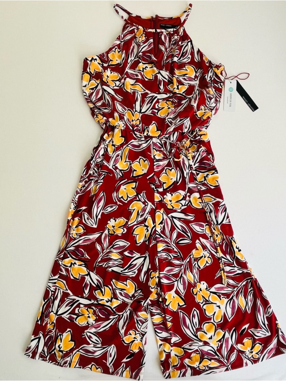 Maggy London Women’s Wide Leg Jumpsuit Red Floral Hippie Boho Romper Size 8 NEW - Picture 12 of 13
